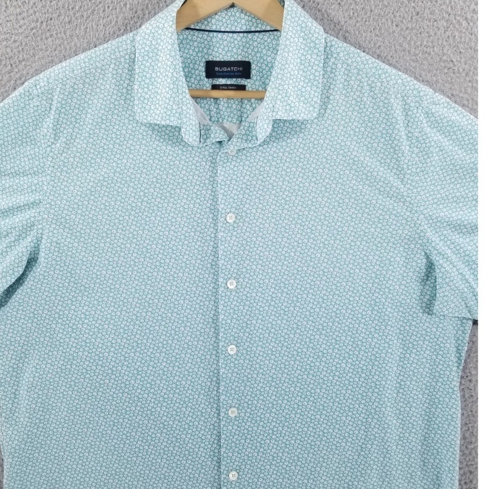 Bugatchi OoohCotton Tech Mens Shirt Mint Green XXL. 8-Way Stretch Short Sleeve - Picture 2 of 6